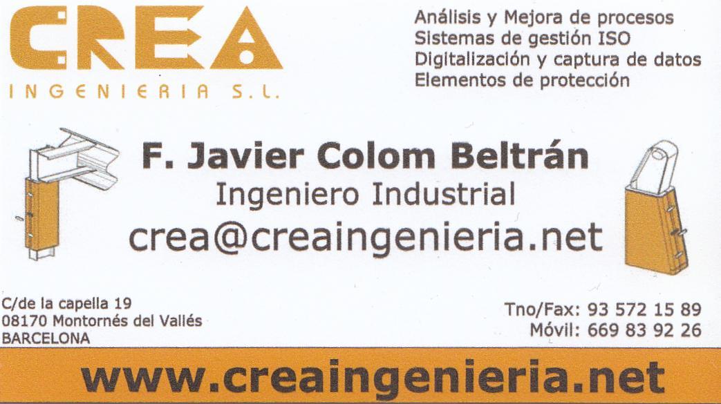Tarjeta de visita de F.Javier Colom de CREA INGENIERÍA
